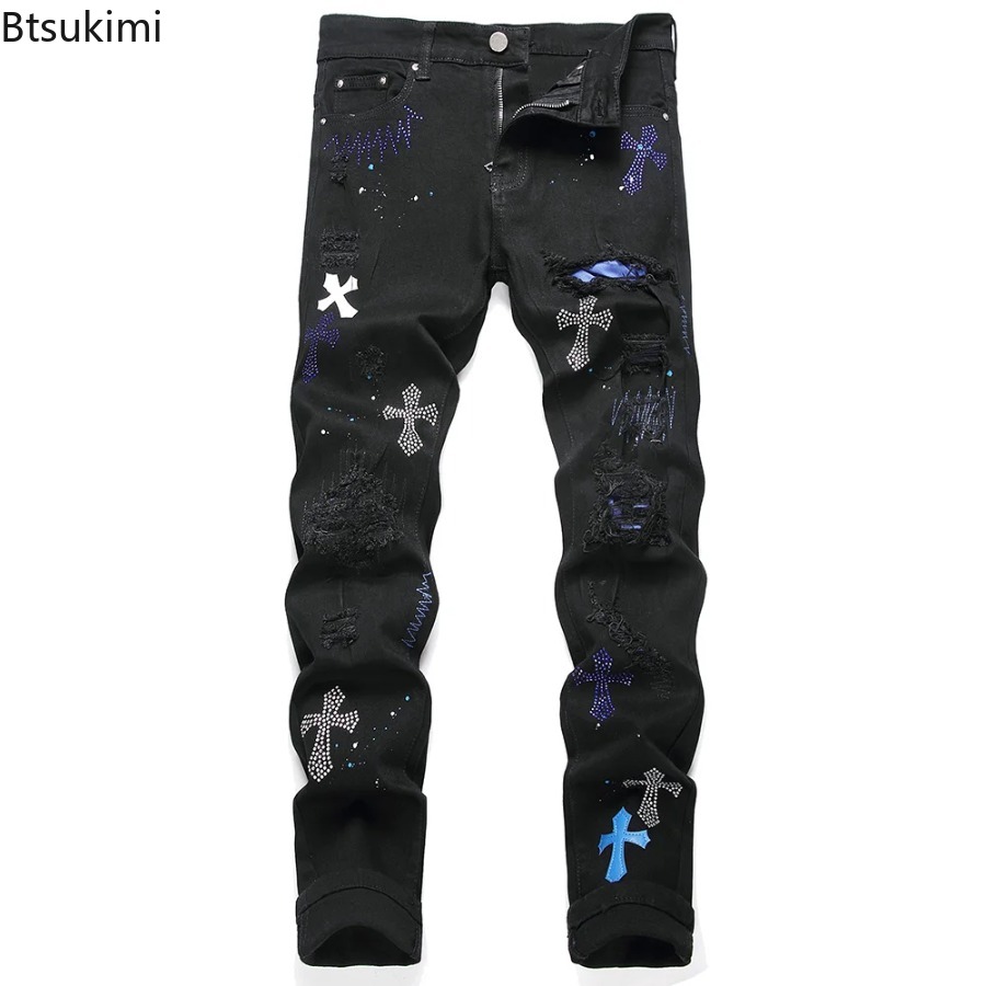 Embroidery On Jeans - 2026 New Men's Fashion Crystal Cross