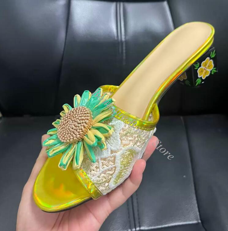 Embroidery Print - Bright Sunflower Floral Embroidery Lace Slipper