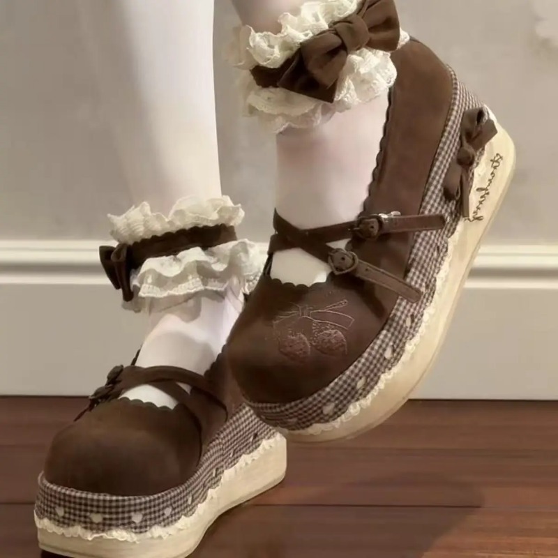 Embroidery Print - Lolita High Heels Height Increasing Thick