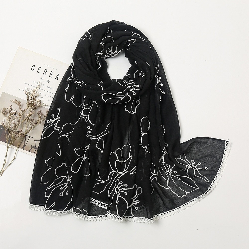 Embroidery Hijab - Versatile Elegant Hijab Scarf Thin Flower