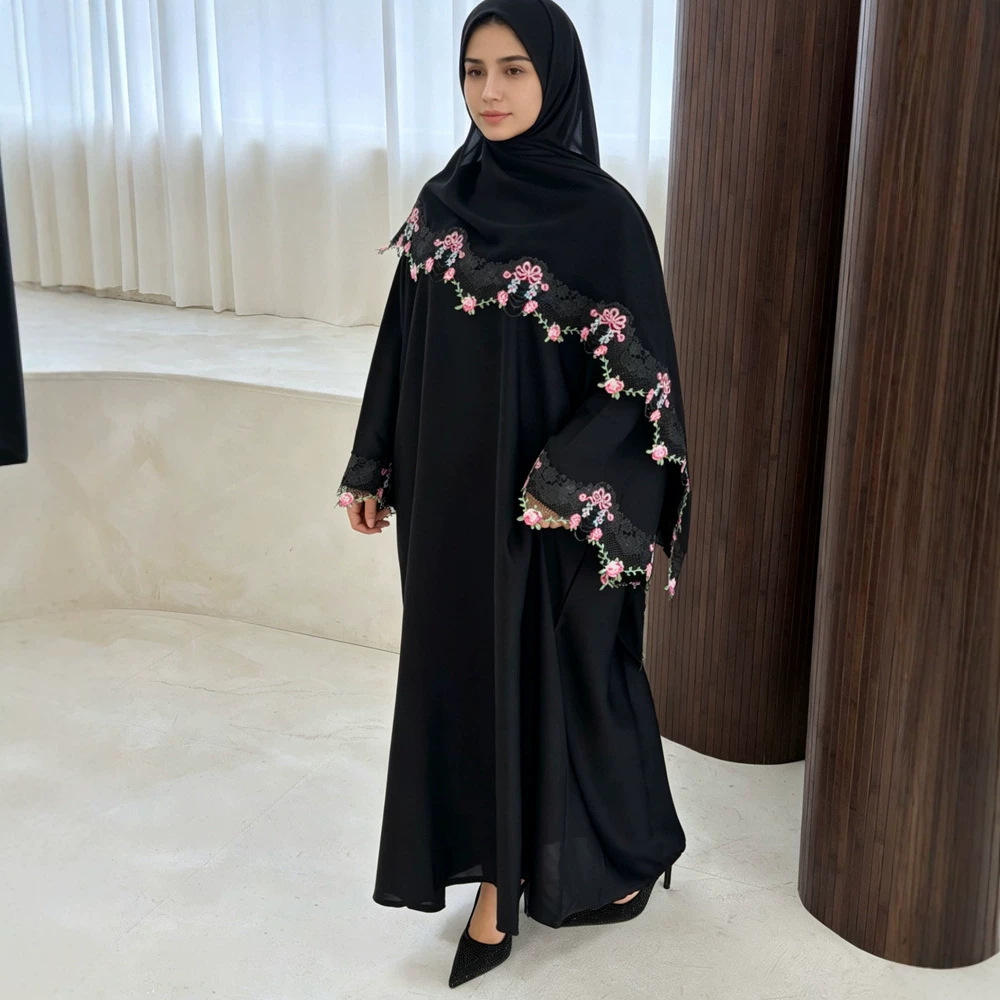 Embroidery Hijab - Eid Dress Women Muslim Abaya Party
