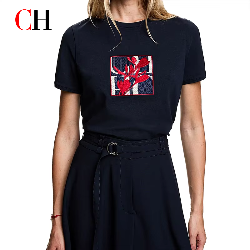 Embroidery Premium - CH Square Floral Embroidered Short Sleeve