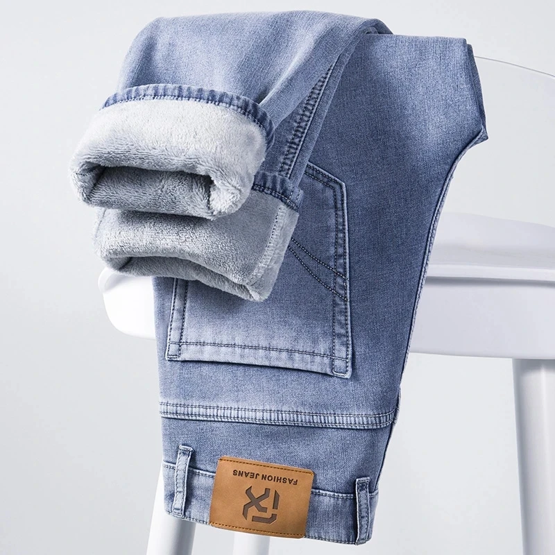Embroidery On Jeans - Winter Fleecy Thickened Warm Jeans Vintage