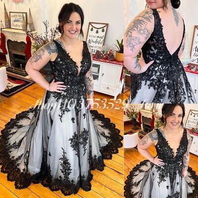 Embroidery White Dress - Gothic V Neck Wedding Dresses Black