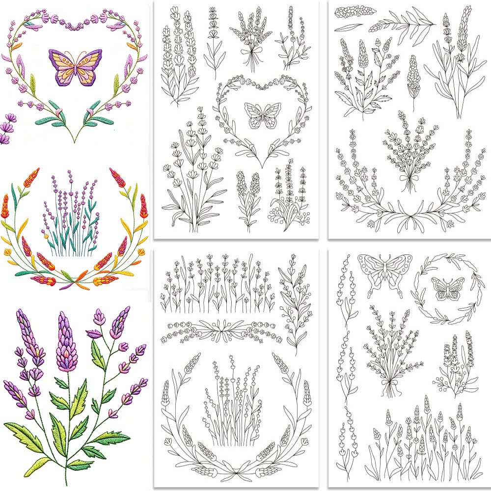 Embroidery Meaning - Lavender Flower Butterfly Water Soluble Stick