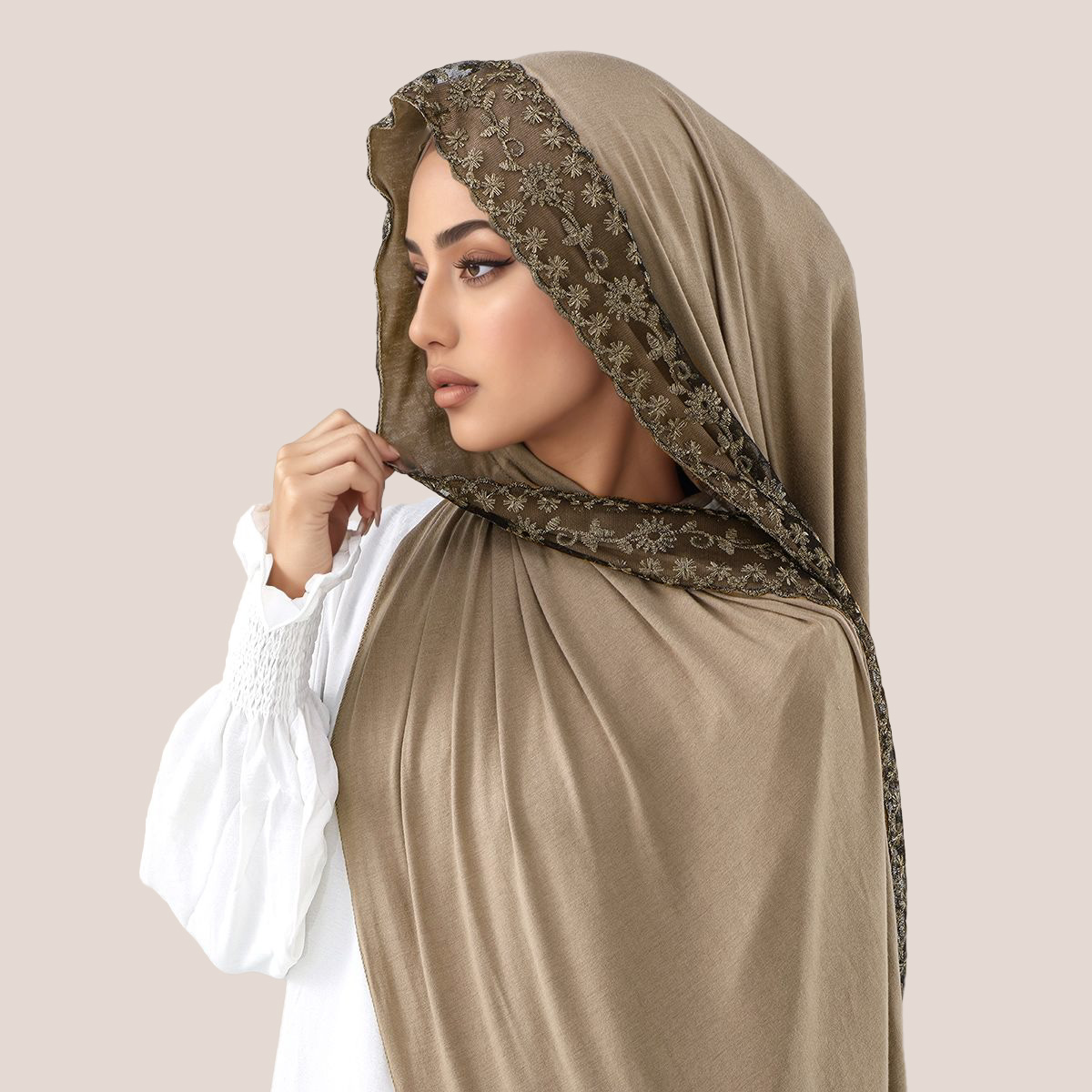 Lace Embroidery Cotton Jersey  - đánh giá và giá Embroidery Hijab