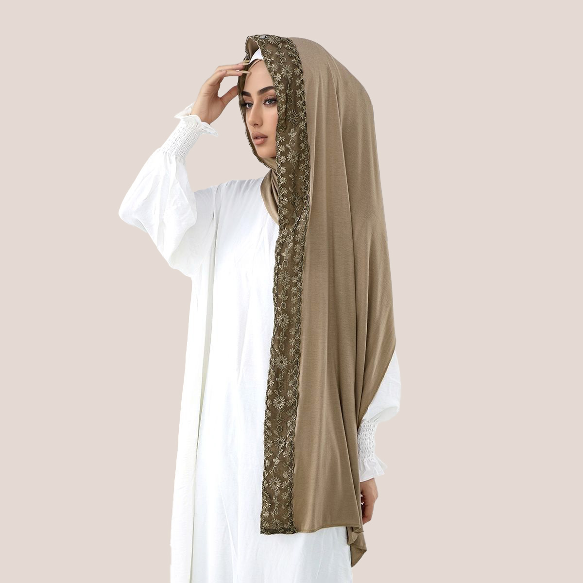 Lace Embroidery Cotton Jersey  - đánh giá và giá Embroidery Hijab