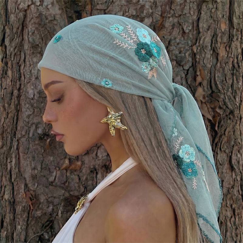 Luxury Sheer Mesh Shawl Floral - đánh giá và giá Embroidery Hijab