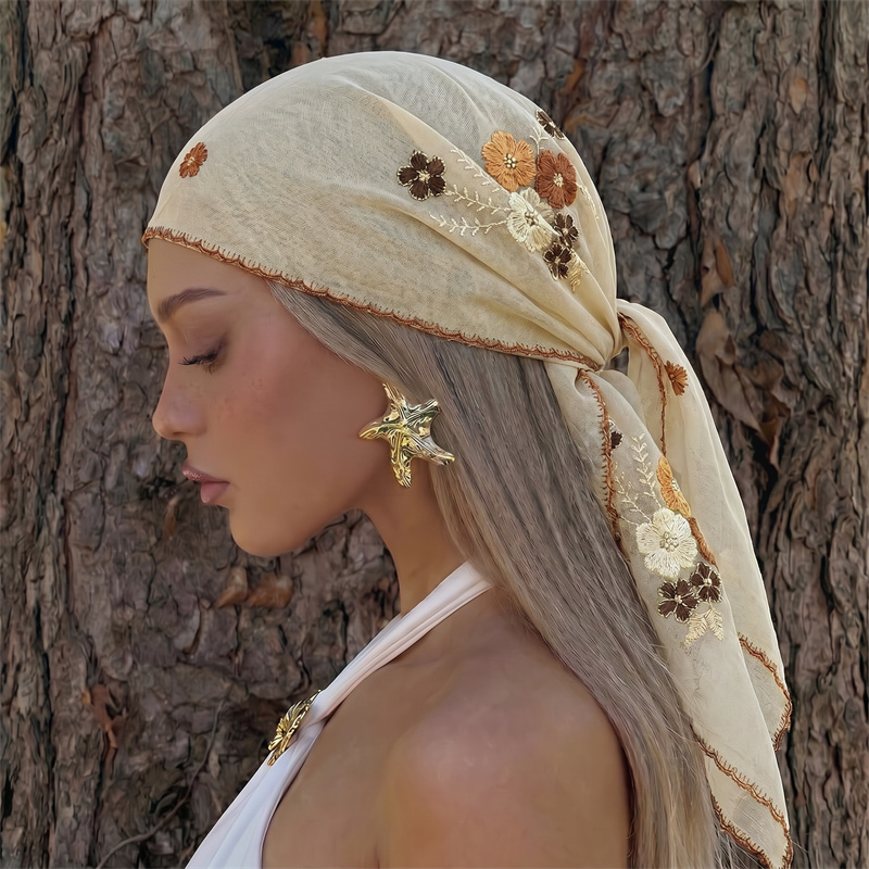 Luxury Sheer Mesh Shawl Floral - đánh giá và giá Embroidery Hijab