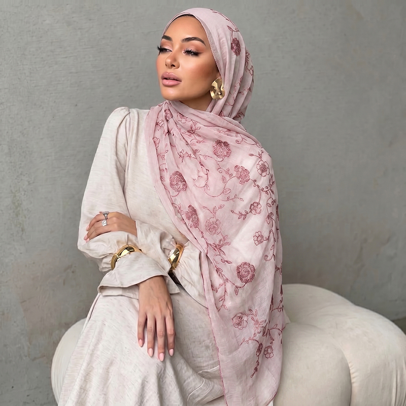Floral Embroidery Muslim Hijab - đánh giá và giá Embroidery Print