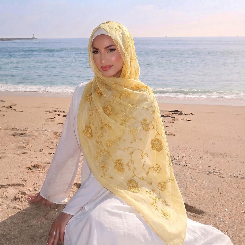 Floral Embroidery Muslim Hijab - đánh giá và giá Embroidery Print