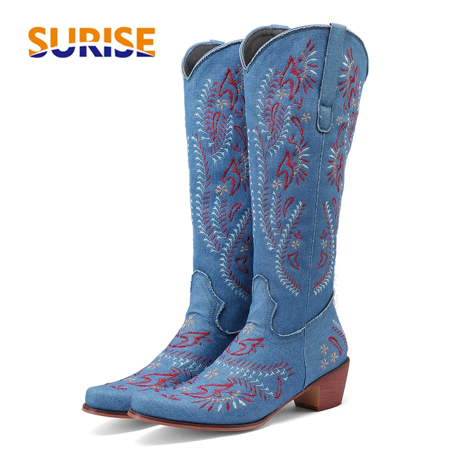Blue Denim Western Cowgirl Kne - đánh giá và giá Embroidery On Jeans