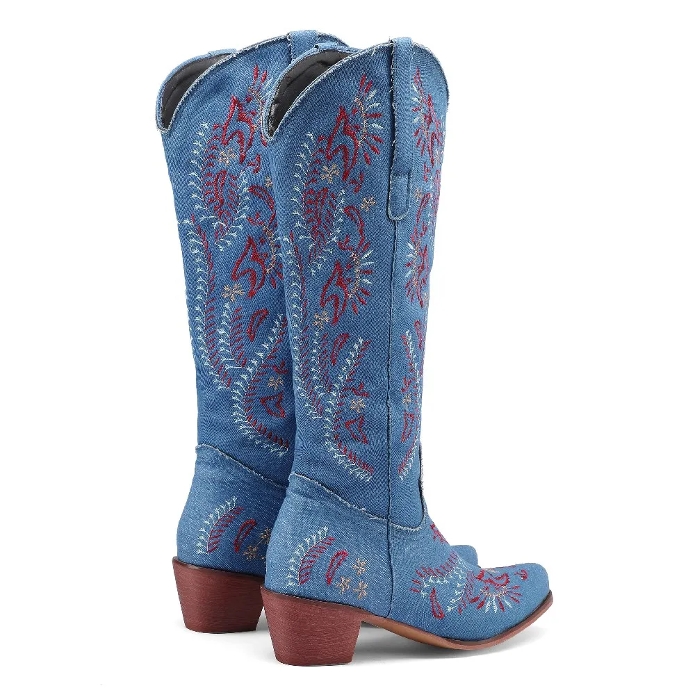 Blue Denim Western Cowgirl Kne - đánh giá và giá Embroidery On Jeans