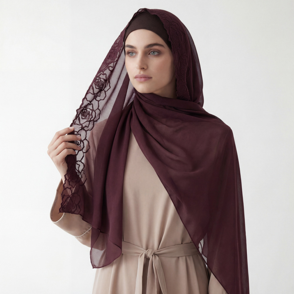Purple Chiffon Hijab Shawls Wo - đánh giá và giá Embroidery Hijab