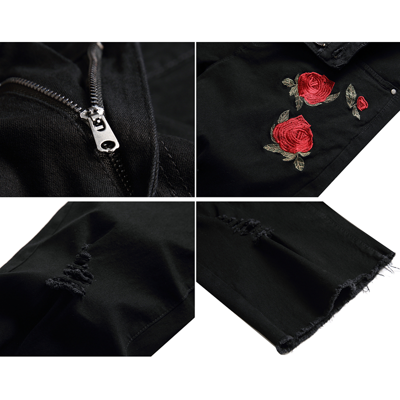2026 Summer Men's Red Rose Emb - đánh giá và giá Embroidery On Jeans